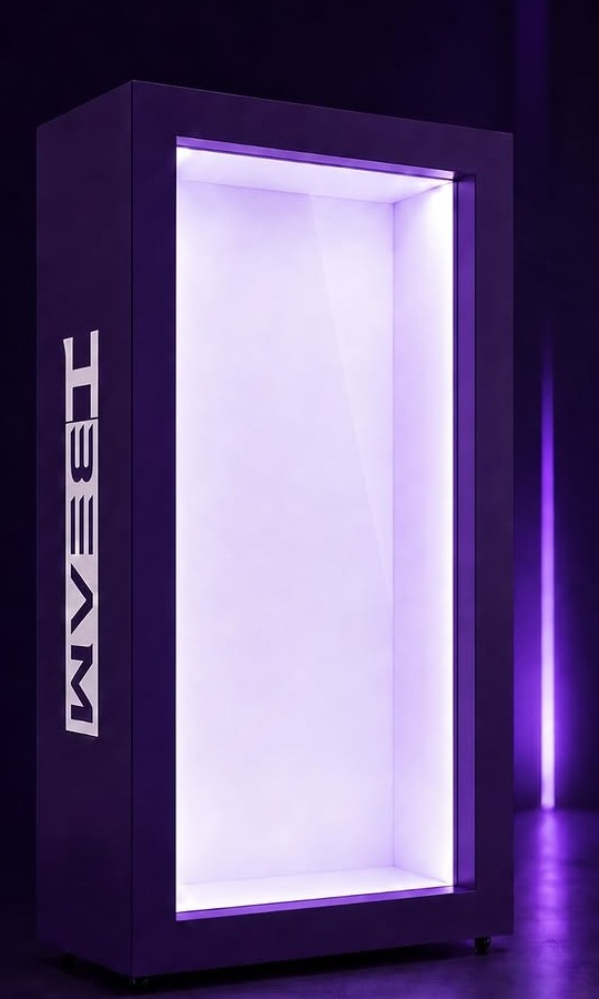 Hbeam HoloBox باللون البنفسجي وشعار HBEAM